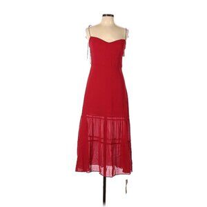 NWT Reformation Petite Emmie Midi in Cherry Red Tie Straps Georgette Dress 10P